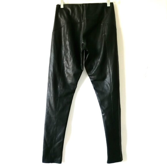 NWT Nordstrom Womens Black Mid Rise Elastic Waist Leather Legging Size Medium - Picture 4 of 7